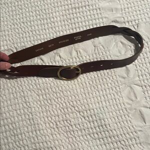 Fossil Brown Leather Belt with Gold Buckle